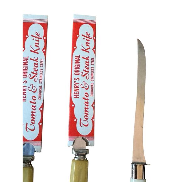 VTG Henry’s Tomato & Steak Knives Forgecraft USA Bakelite Style Handles Set - Picture 2 of 9